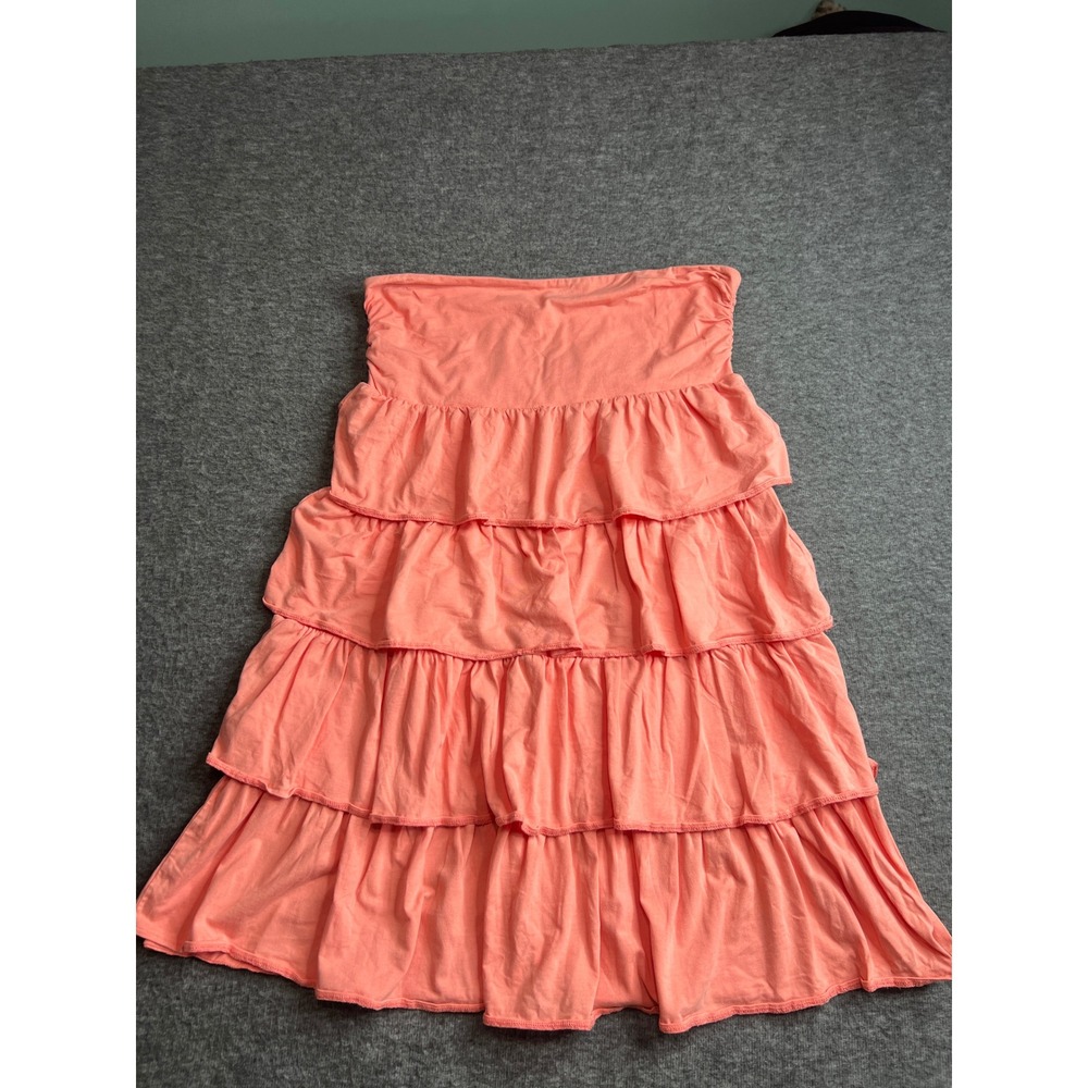J.Crew Womens XL Coral Pink Tiered Ruffle Cotton Blend Smocked Mini Skirt 33633